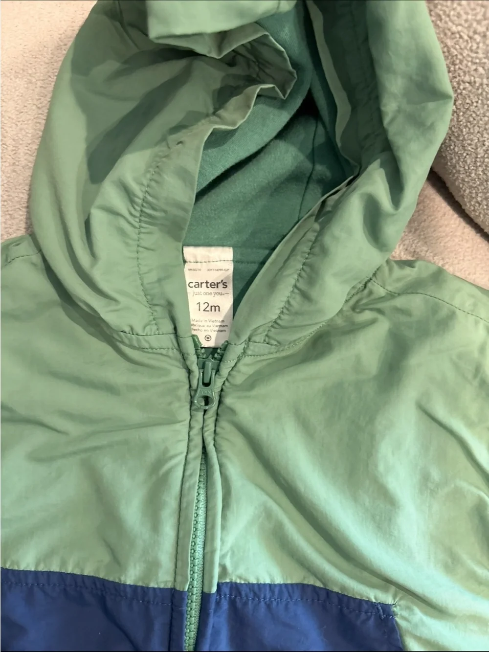 Carter's Green and Navy Hooded Colorblock Rain Jacket